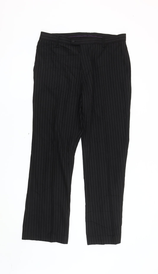 Additional front view of Avenue Men's Black Striped Dress Pants 34R