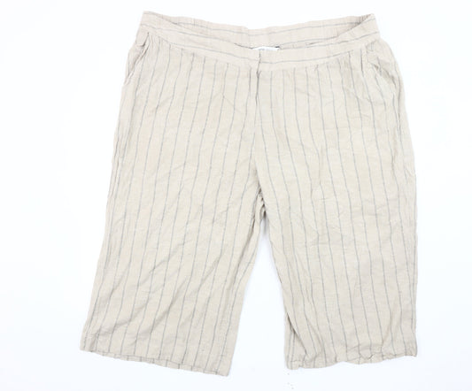 Additional front view of Capsule Women's Beige Striped Cropped Trousers, size 30
