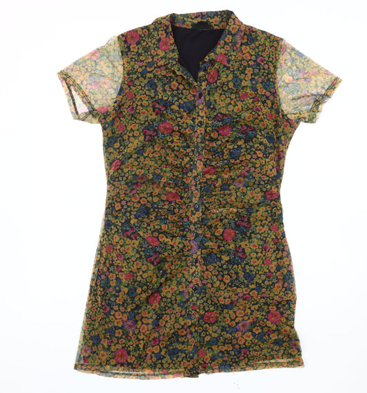 Additional front view of Wednesday's Girl Women Multicoloured Floral Shirt Dress L