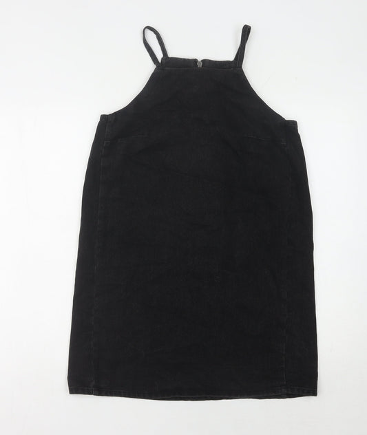 Additional front view of Matalan Black Pinafore Dress, Women, size 10, Casual Zip