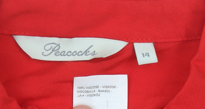 Womens UK Size 14 Peacocks Red Basic Button-Up
