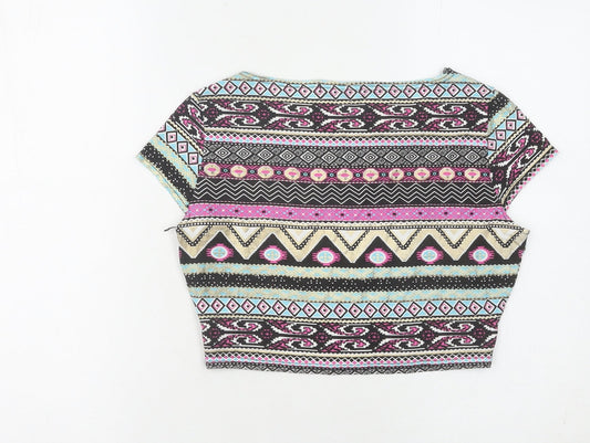 Womens UK Size 12 Quiz Multicoloured Cropped T-Shirt
