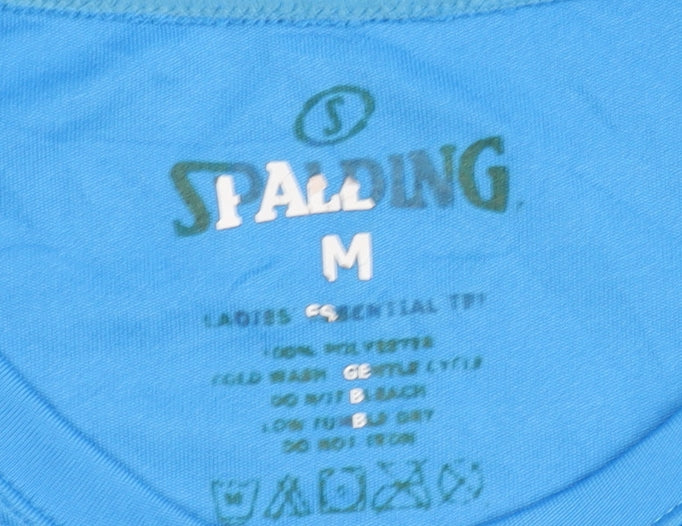 Brand and care label for Spalding Women's Blue Athletic T-Shirt M
