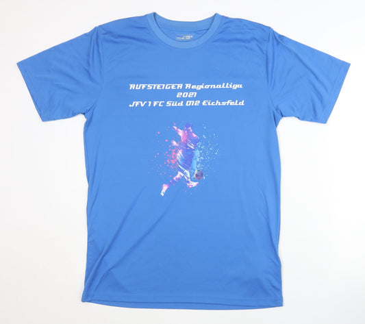 Mens UK Size M James & Nicholson Blue Football T-Shirt