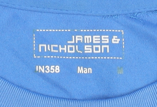 Brand and care label for James & Nicholson Men's Blue Football T-Shirt