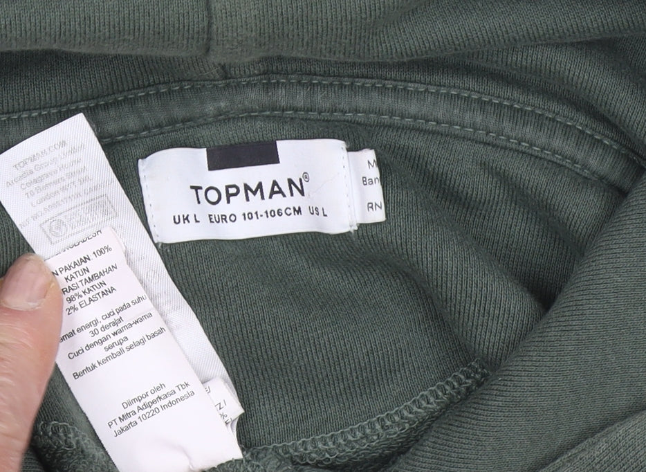 Topman Men's Green Pullover Hoodie, Size L, Cotton
