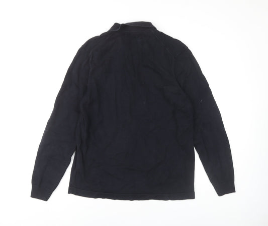 Zara Men's Black Long Sleeve Polo M 100% Cotton