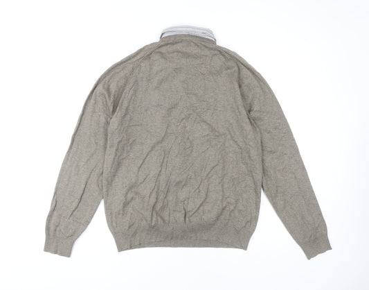 Next Men's Beige V-Neck Cotton Pullover Jumper M