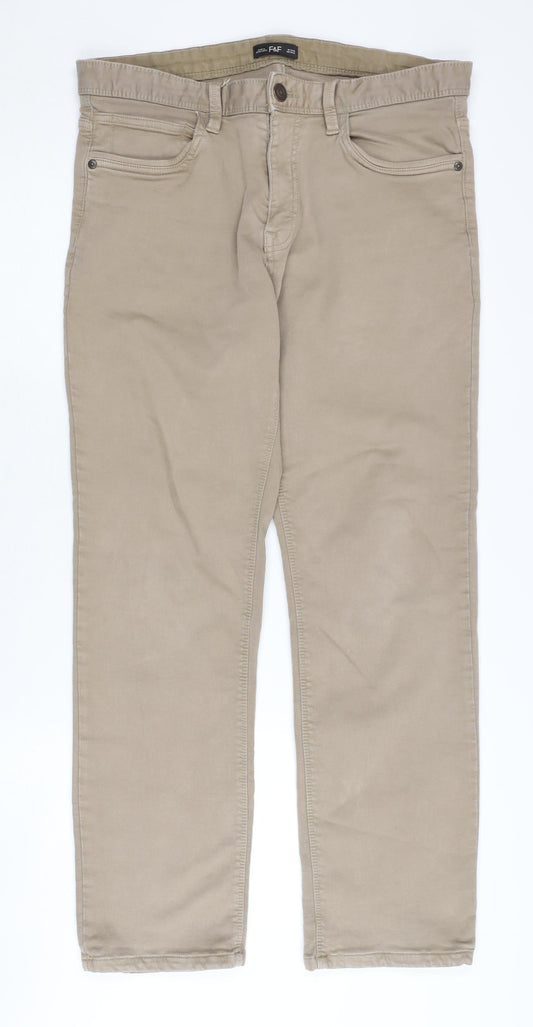 Additional front view of F&F Beige Jeans for unisex adults, size 34