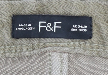 Unisex Adultss UK Size 34 F&F Straight Beige Jeans