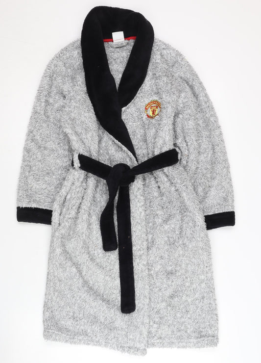 Additional front view of Manchester United boys’ grey & black hooded robe, 10-11 years