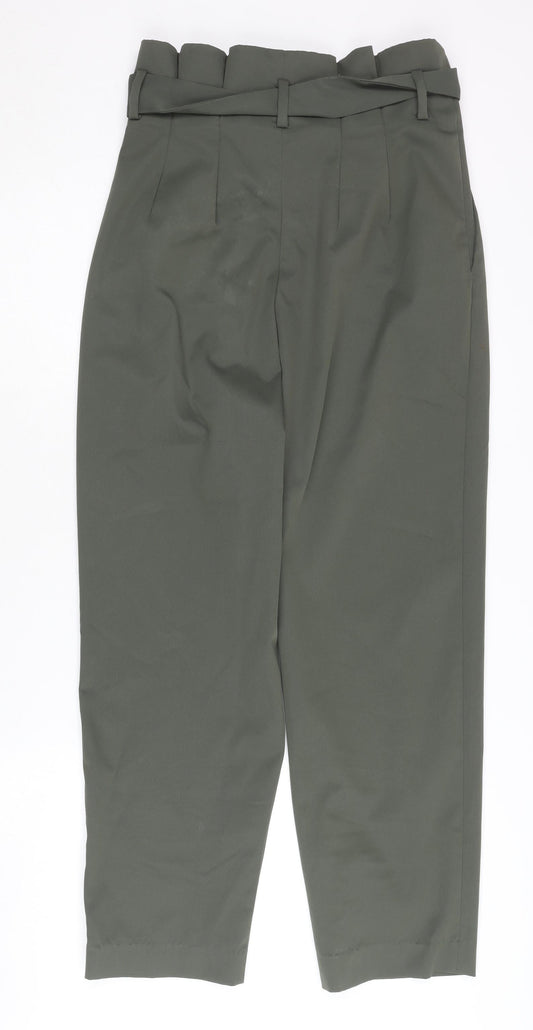 Womens UK Size 10 H&M Relaxed Fit Paperbag Green Trousers