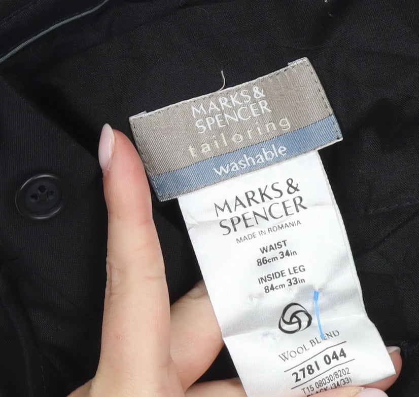 Brand and care label for Marks & Spencer Black Men's Trousers, size 34, Formal Wear
