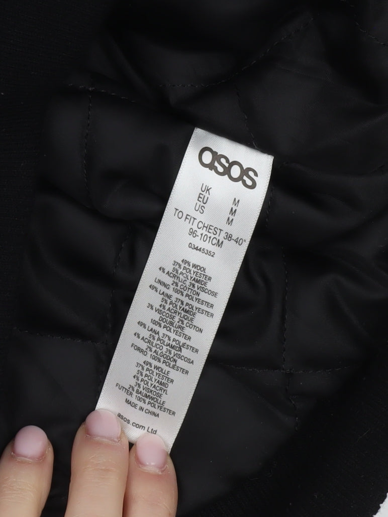 ASOS Men's Black Wool Bomber Jacket Size M 38"-40"