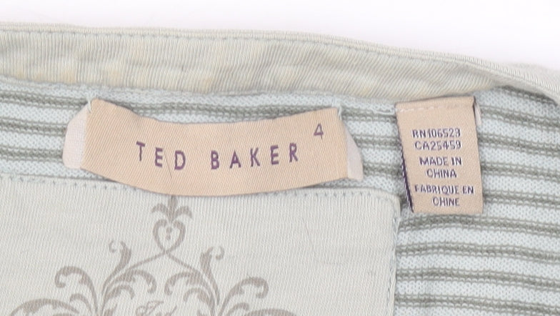 Ted Baker Men's Grey Striped Henley Jumper L