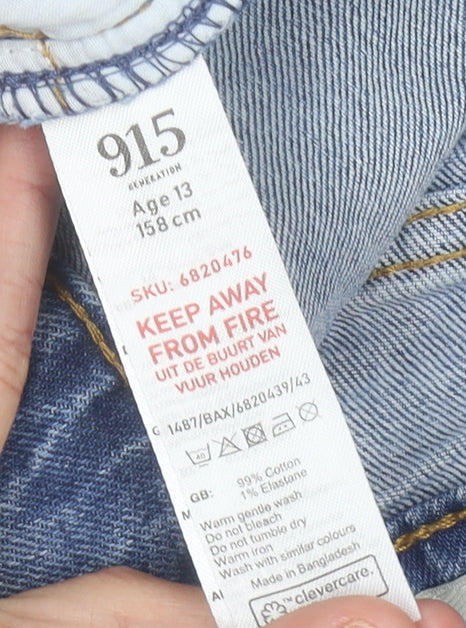 915 Generation Girls Blue Cut-Off Denim Shorts, Age 13, Casual Distressed