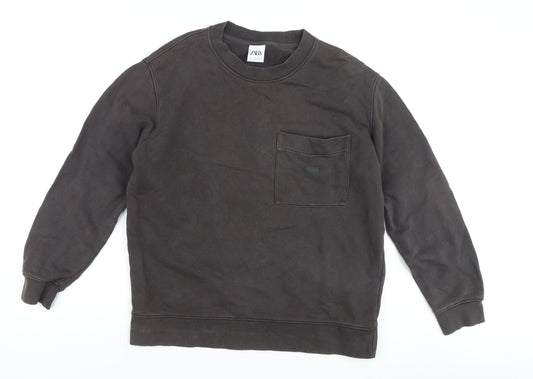 Additional front view of Zara unisex black crew neck sweatshirt, size 14