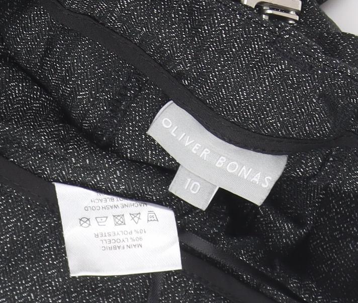 Oliver Bonas Women's Black Herringbone Trousers Size 10