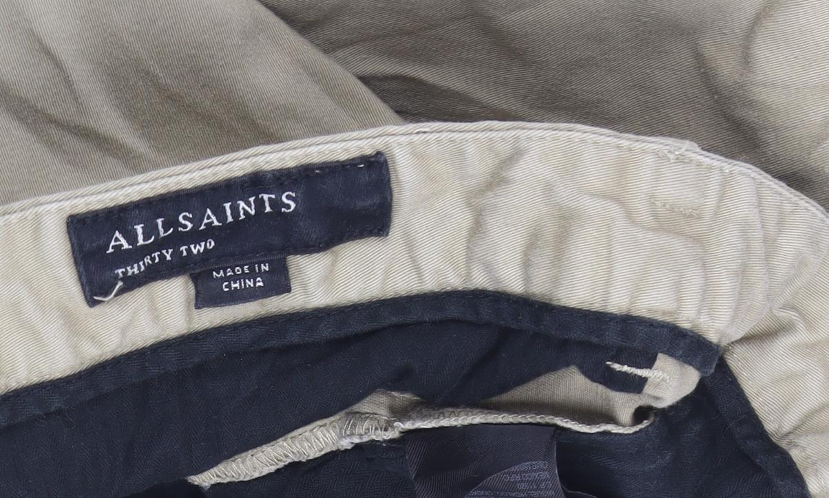 AllSaints Men's Beige Cropped Trousers, Size 32