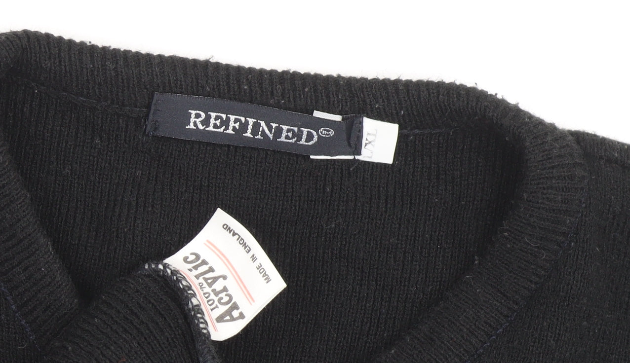 REFINED Men's Black Acrylic V-Neck Pullover XL
