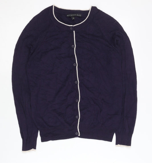 Womens UK Size 10 Betty Jackson Black Purple Cardigan Jumper