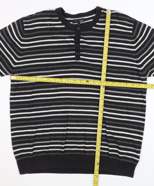 Next Men's Black Striped Henley Jumper, Size L