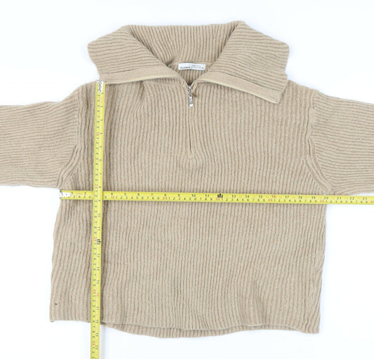 Womens UK Size 12 Pull & Bear Beige Henley Jumper