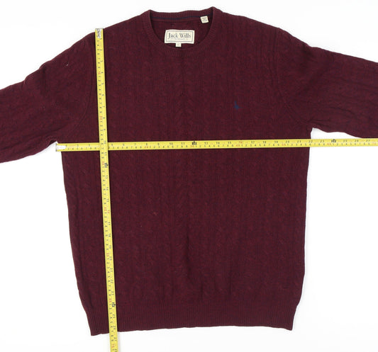 Jack Wills Men's Red Wool Cable-Knit Pullover, Size L