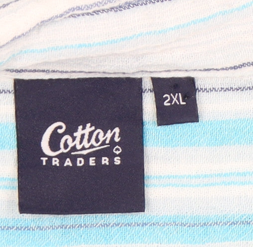 Cotton Traders Men's Blue Striped Long Sleeve Shirt 2XL