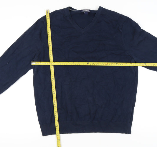 Lands' End Men's V-Neck Blue Pullover Jumper XL