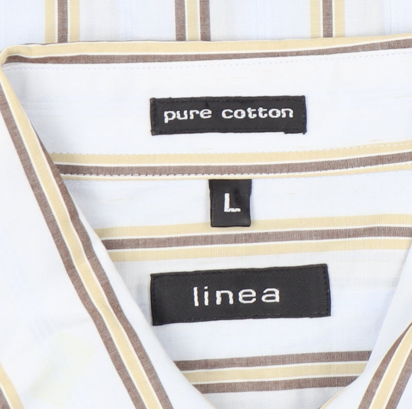 Brand and care label for Linea Men's Multicoloured Striped Cotton Shirt L