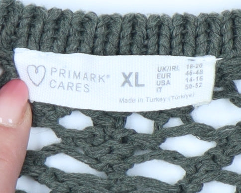 Primark Women's Green Open-Knit Pullover Jumper XL