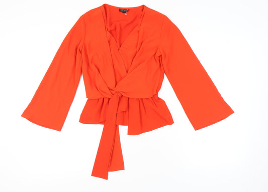 Womens UK Size 6 Topshop Orange Wrap Blouse