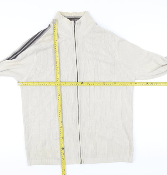 Next Men's Beige Full Zip Knit Jumper - Medium