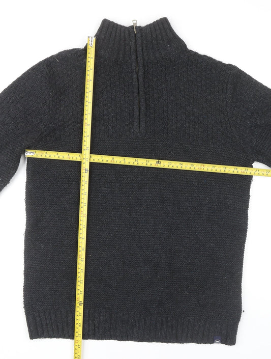 Fat Face Men's Black S Full Zip Chunky-Knit Jumper
