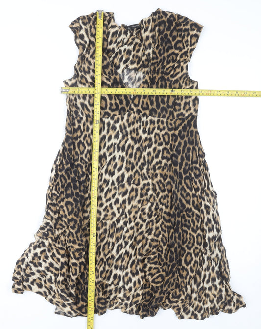 Zara Woman Leopard Print Sleeveless V-Neck Dress Multicoloured XS