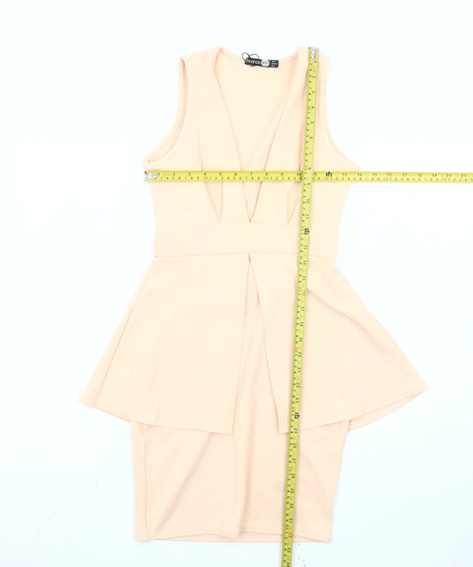 Boohoo Women’s Beige Peplum Sleeveless Knee Length Dress Size 8