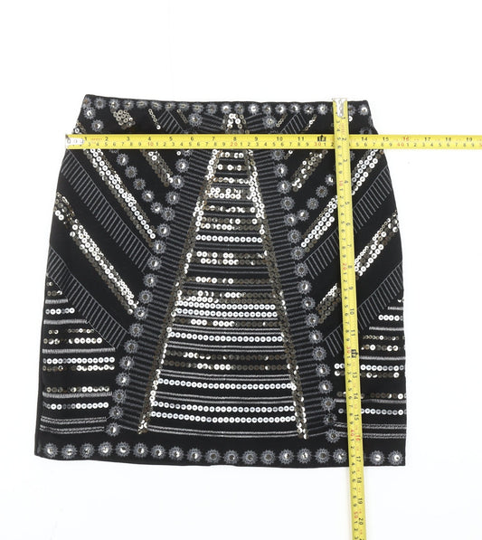 George Women's Black Sequin Geometric High Rise Pencil Skirt Size 8
