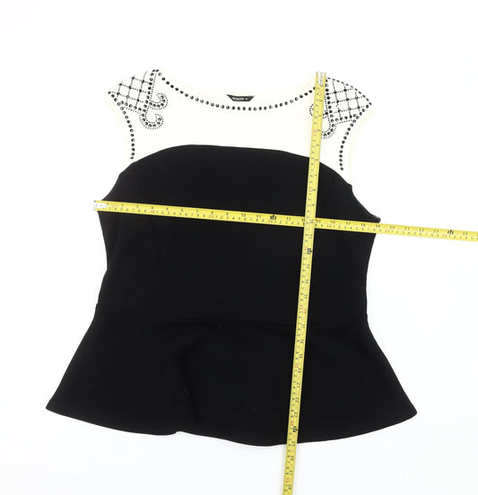 Womens UK Size 18 Roman Black Peplum Blouse