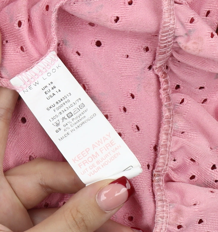 Womens UK Size 18 New Look Pink Cropped Blouse