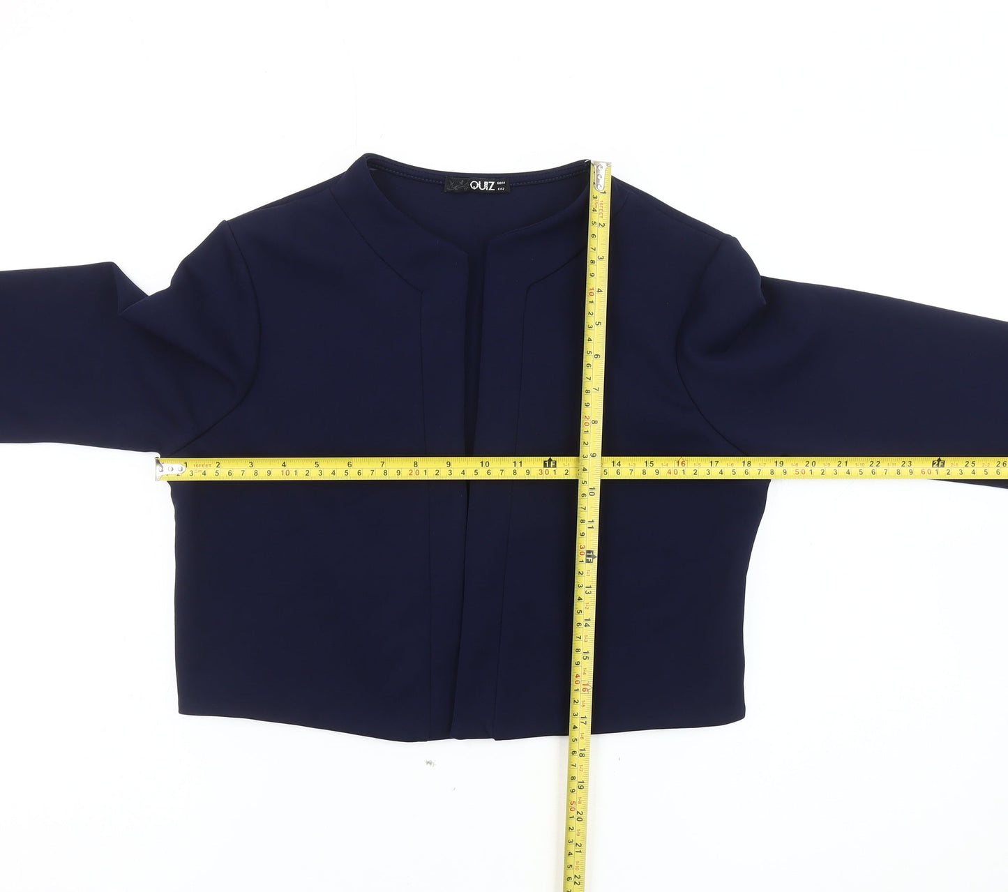 Quiz Women’s Blue Cropped Suit Jacket M Regular Fit Stretch