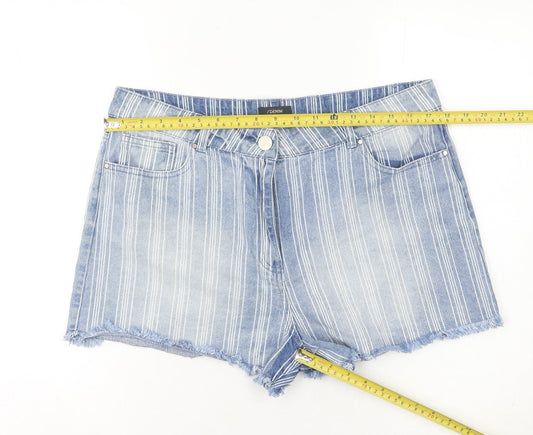 Matalan Women’s Blue Striped Denim Cut-Off Shorts Size 16 Cotton Blend Summer