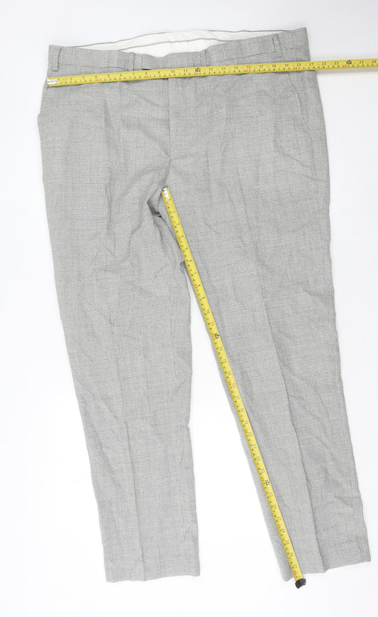 Marks and Spencer Men’s Grey Wool Check Dress Trousers 42W 33L