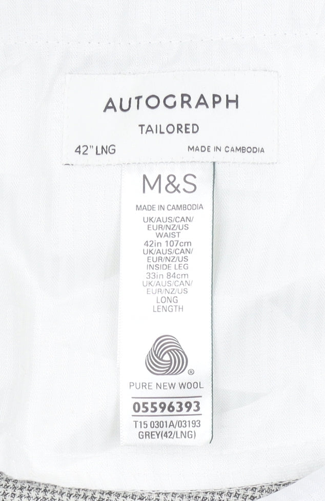 Marks and Spencer Men’s Grey Wool Check Dress Trousers 42W 33L