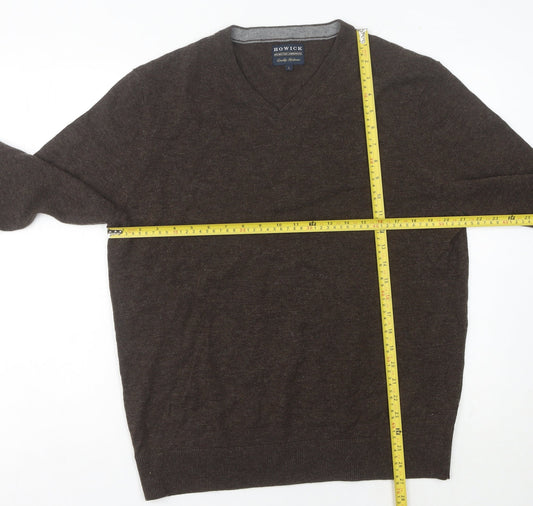 Howick Mens Brown Wool V-Neck Pullover Jumper L Regular Fit