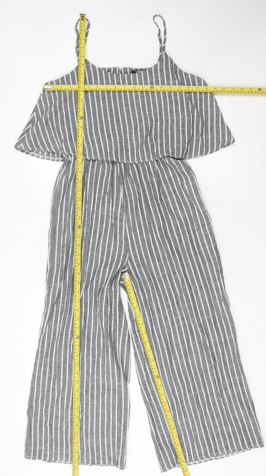 Missguided Tall Women’s Grey Striped Wide-Leg Jumpsuit Size 12