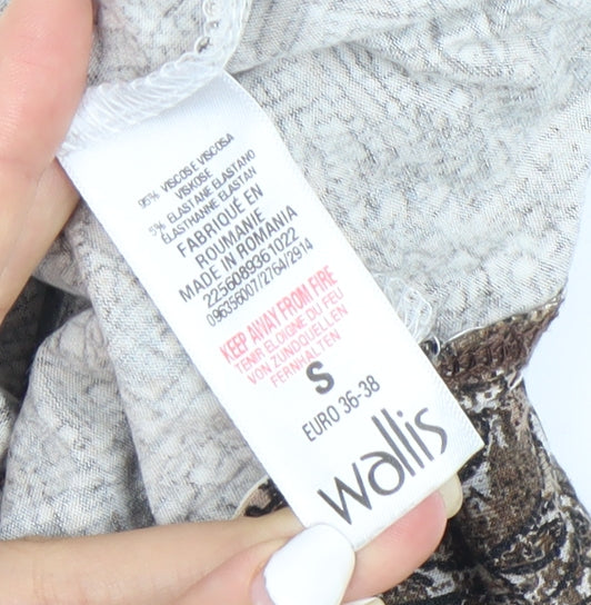 Brand and care label for Wallis Women Brown Geometric Bodycon Dress, size 10, Knee Length