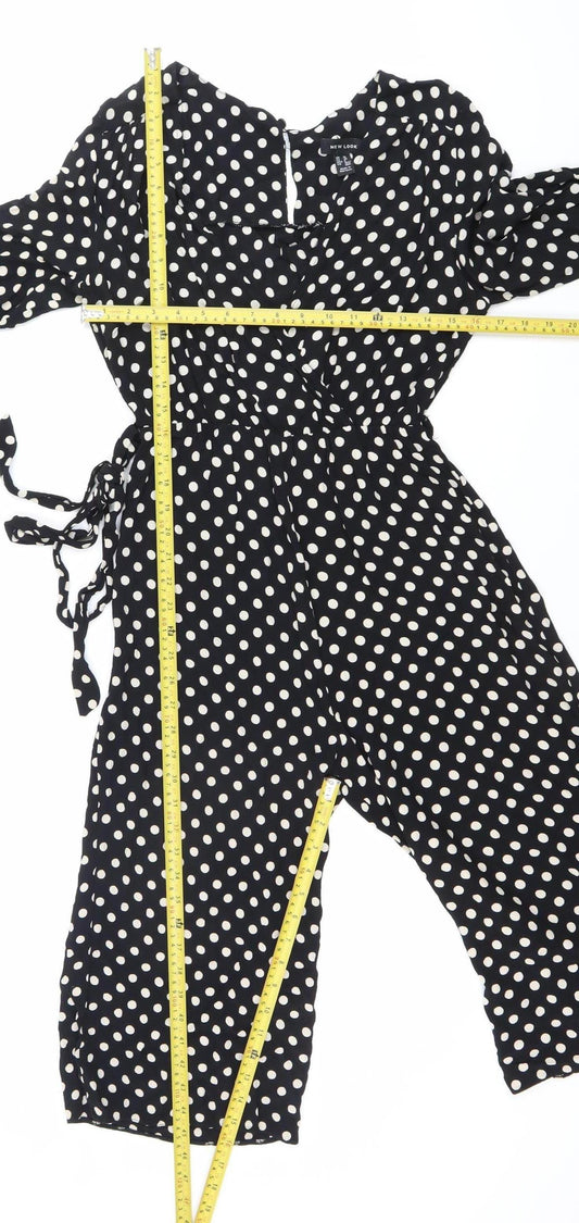New Look Women’s Black Polka Dot Wide-Leg Jumpsuit Size 10