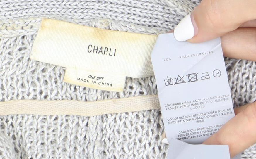 Charli Womens Grey Linen Open Knit Cardigan One Size Relaxed Fit