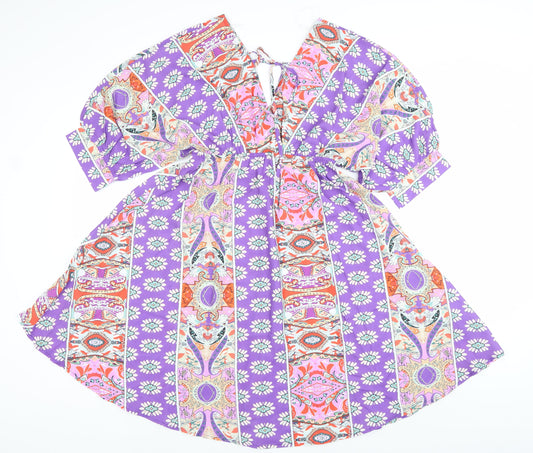 Copperrose Women’s Multicoloured S A-Line V-Neck Kimono Sleeve Dress